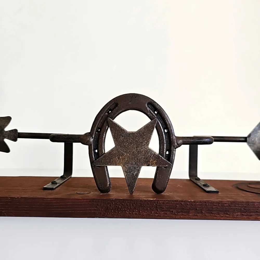 Western Wood & Metal Horseshoe Star Arrow Wall Shelf | Rustic Ranch Decor 18”